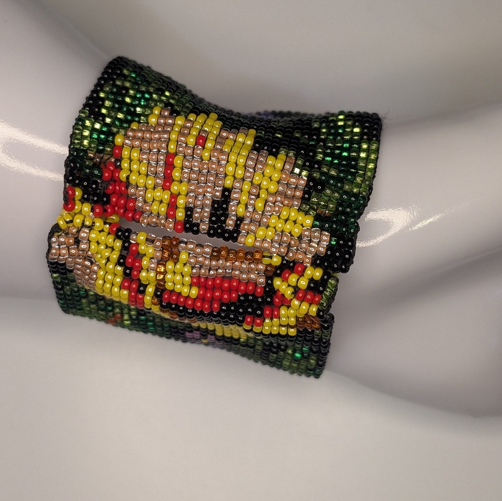 Wide Beaded Cuff Bracelet – Colorful Floral Design - Picture 2 of 7